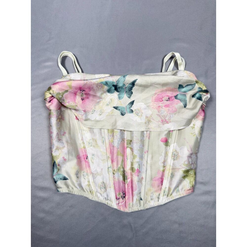 NWT Victorias Secret Satin Draped Corset Top XS Floral Butterfly Delicate Garden